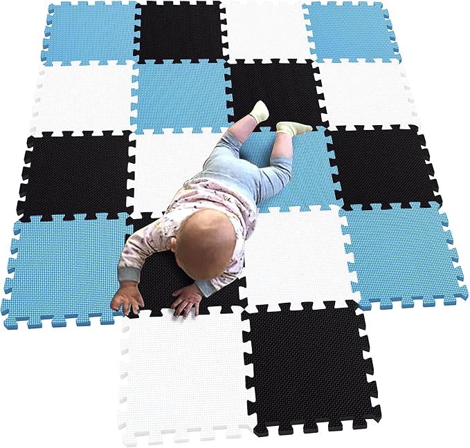 MQIAOHAM® 18 Pieces Puzzle Play Mats, Soft Baby Play Mat, Kids Interlocking Foam Floor Tiles, Toddlers Carpet Playmats G301018-101104107