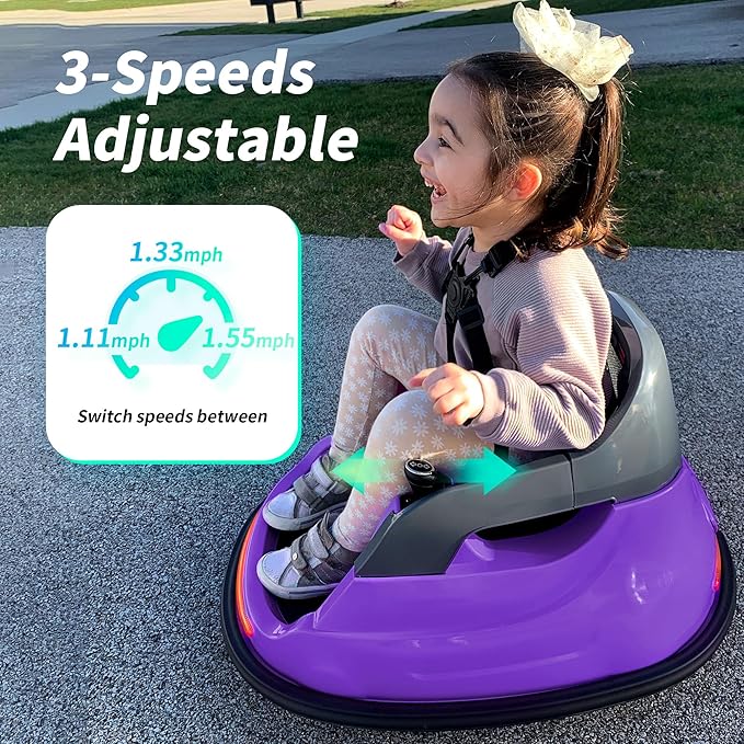 Baby Bumper Car, 6V Electric Kids Bumper Car for Toddlers with Remote Control, Bluetooth - Purple