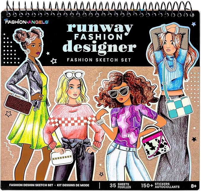 Fashion Angels Fashion Runway Portfolio - Fashion Design Sketch Book with Stencils & Stickers - Ages 8 & Up