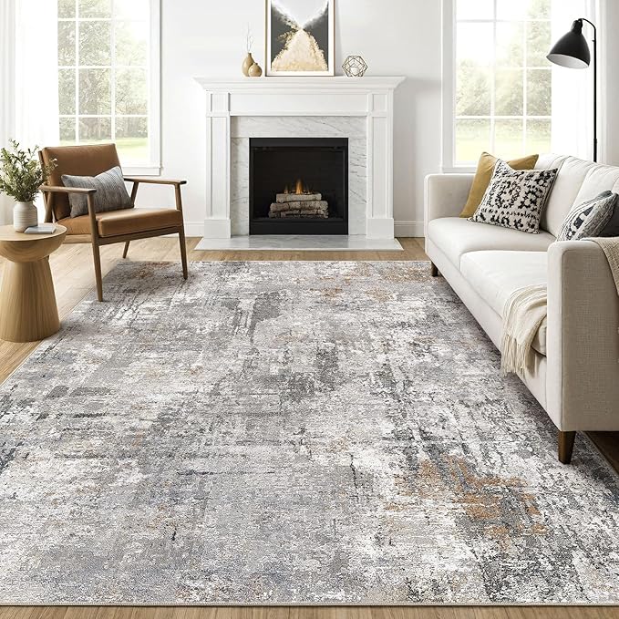 8x10 Area Rugs Living Room: Machine Washable Large Abstract Modern Soft Rug Stain Resistant Indoor Floor Non Slip Accent Carpet for Bedroom Nursery Playroom Office Dining Room Dorm- Gray Rust