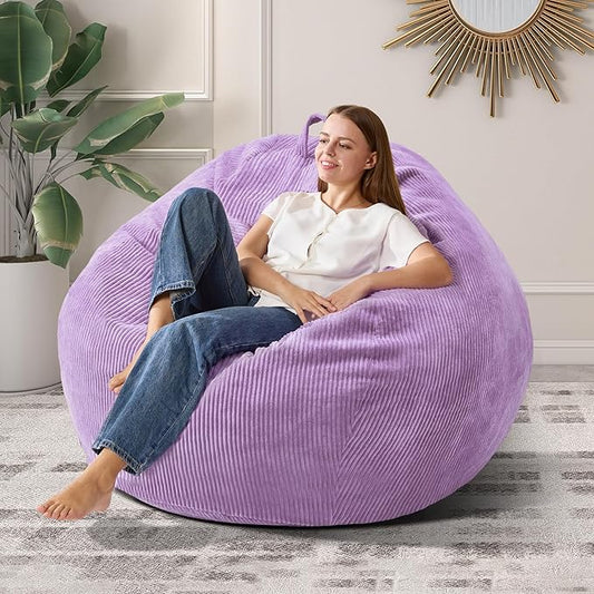 3.5FT Bean Bag Chairs Teardrop Bean Bag Chair for Adults Beanbag Chair with Memory Foam Filled Machine Washable Cover for Living Room, Bedroom (Large,Purple)