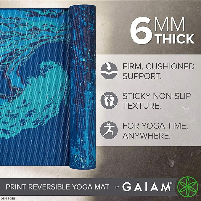 Gaiam Yoga Mat - Premium 6mm Print Reversible Extra Thick Non Slip Exercise & Fitness Mat for All Types of Yoga, Pilates & Floor Workouts (68" x 24" x 6mm Thick)