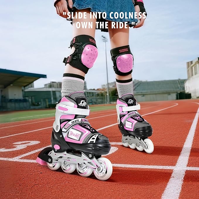 Adjustable Inline Skates for Kids, Teens, and Adults – ABEC-7 Bearings, PU Wheels, Comfortable Fit, for Indoor and Outdoor Skating