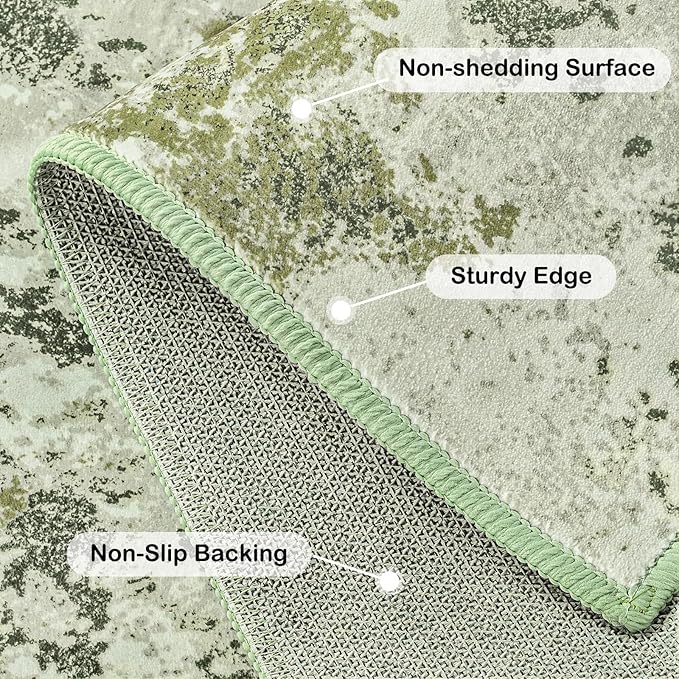 Kelarea 4x6 Rug for Living Room, Green Washable Non-Slip Rugs, Low Pile Soft Modern Abstract Carpet for Bedroom, Kitchen, Dining Room, Classroom, Dorm, Nursery, Home Office