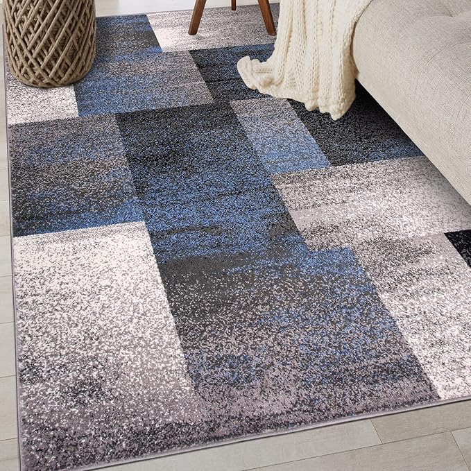 Rugshop Modern Distressed Boxes Area Rug 5' x 7' Blue
