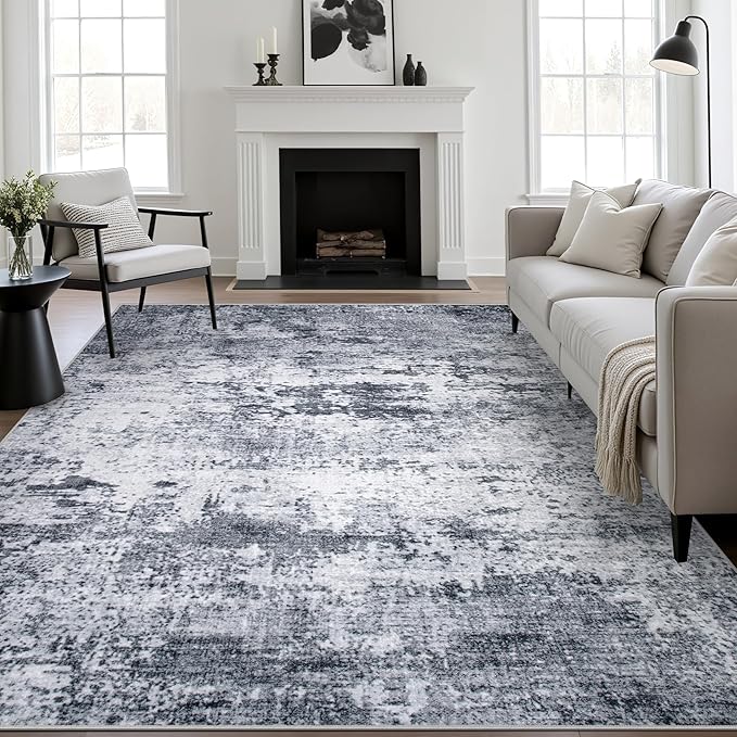 8x10 Area Rug Living Room Rug: Washable Modern Abstract Soft Thin Rug Indoor Floor No Slip Stain Resistant Carpet for Bedroom Dining Room Farmhouse Nursery Home Office - Grey