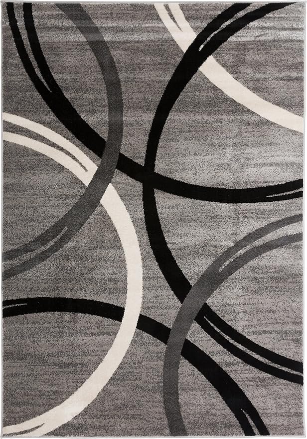 Rugshop Modern Wavy Circles Design Area Rug 10' x 14' Gray