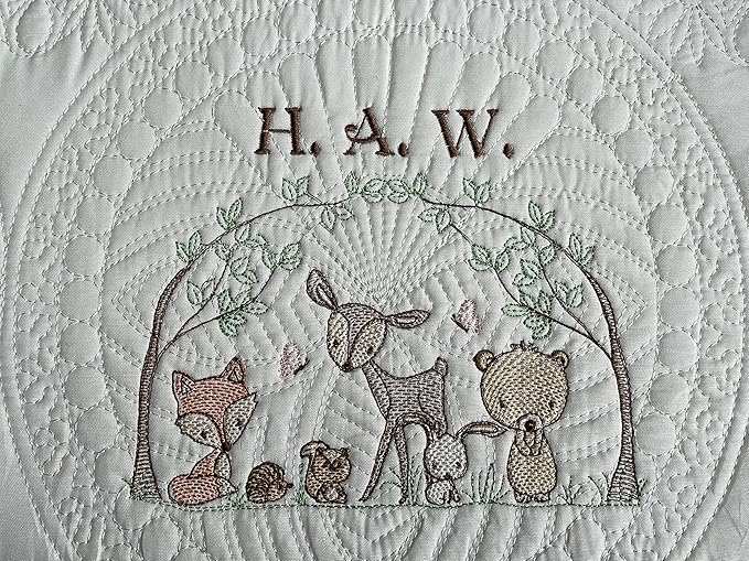 Personalized Baby Blanket Quilt | Monogrammed Blankets for Boys and Girls | Embroidered Baby Gifts | (Woodland Animals)