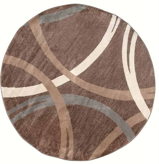 Rugshop Modern Wavy Circles Design 6' 6" (6' 6" Diameter) Brown