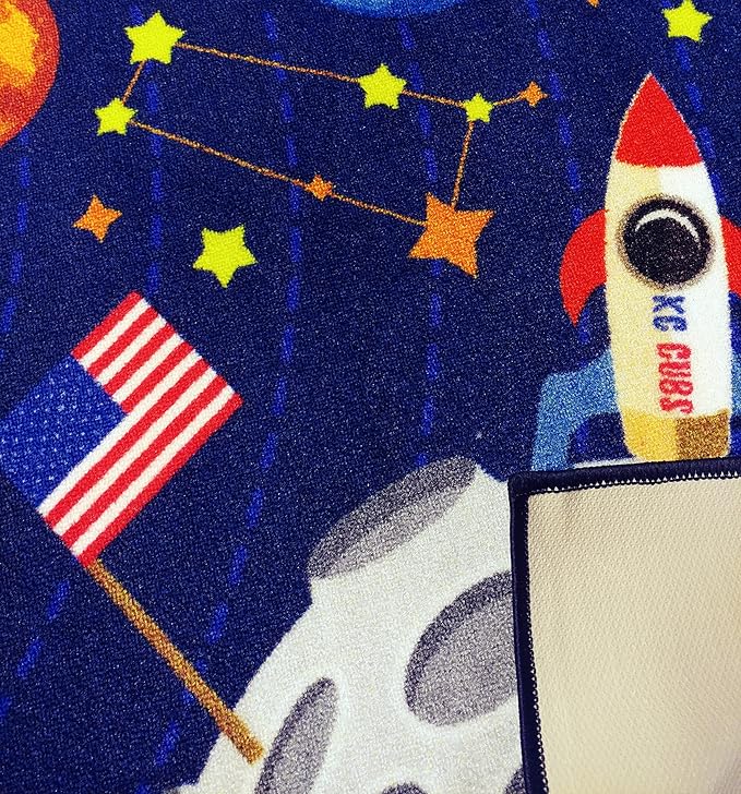 KC Cubs 3x5 Outer Space Solar System Toy Car Road Rug – Educational Play Mat Carpet for Kids, Toddlers, Nursery, Classroom, Playroom, Baby Daycare