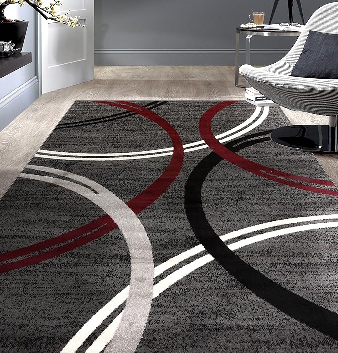 Rugshop Modern Wavy Circles Design Area Rug 6'6" x 9' Red