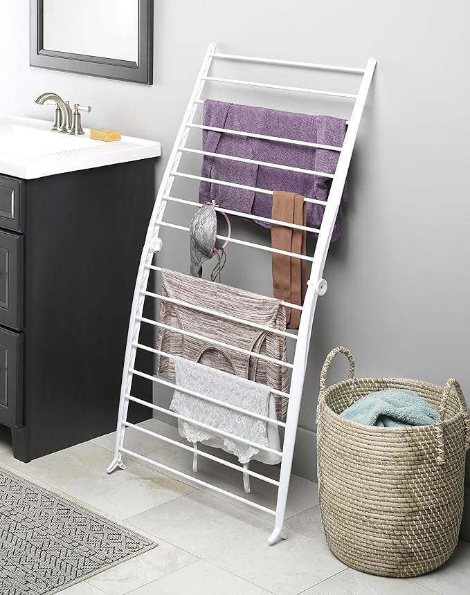 Whitmor Spacemaker Folding Drying Rack, Freestanding Indoor Clothes Dryer, Space Saving Compact Design, 6"L x 26"W x 51.5"H, White