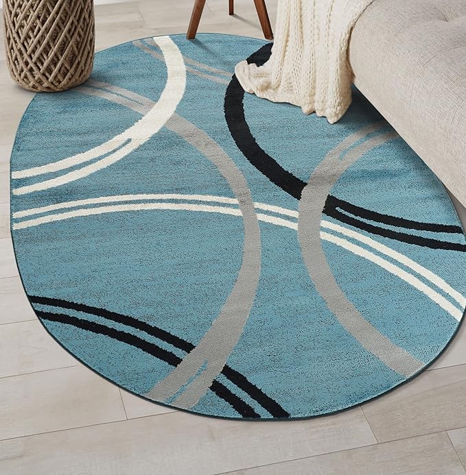 Rugshop Modern Wavy Circles Design Oval Area Rug 5' x 7' Blue